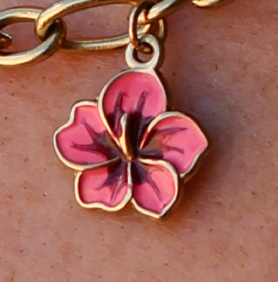 Pink hibiscus gold waterproof charm